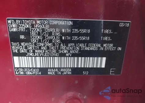 2018 Toyota Rav4 Hybrid Limited from USA, damaged, VIN JTMDJREV9JD210940